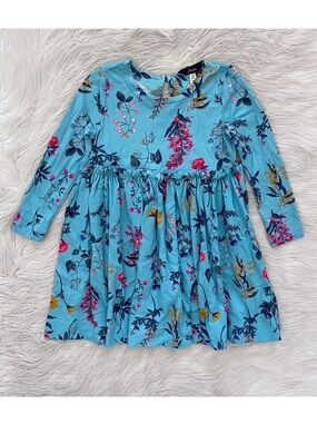 Joules Girls 4 Blue Pink Floral Long Sleeve Cotton Causal Hampton Dress